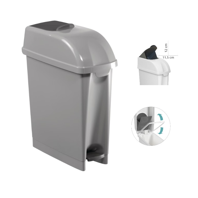 Hygiënische afvalbak met klepdeksel en pedaal - Elle - 17 l - Grijs